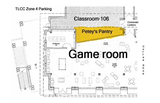 Petey's Pantry is shown on a map that includes the Game room.